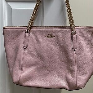 Coach Pink Pebbled Leather Tote with Gold Chain Handles